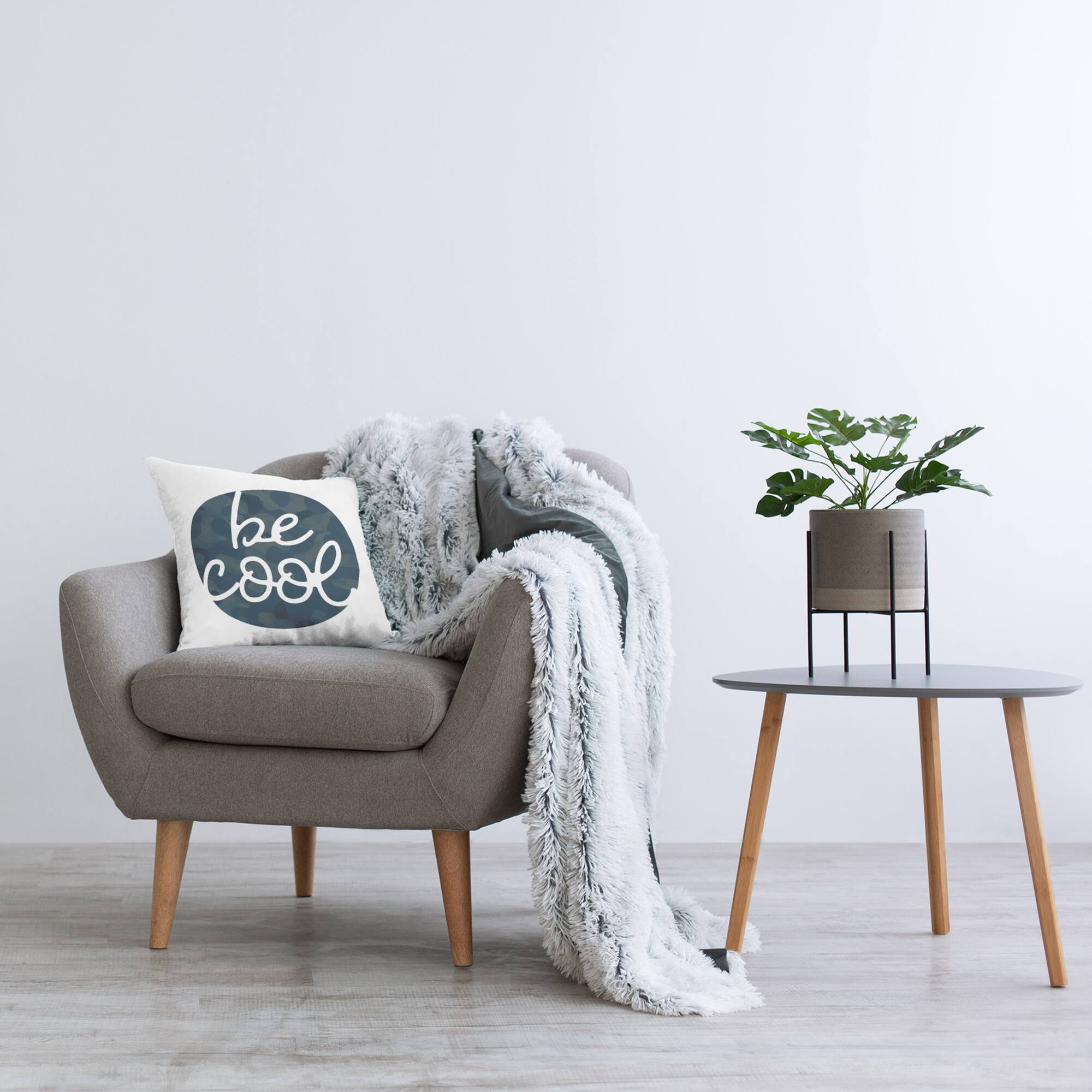 Stupell Industries Be Cool Phrase Blue Camouflage Patterned Circle Throw Pillow 18" x 18"